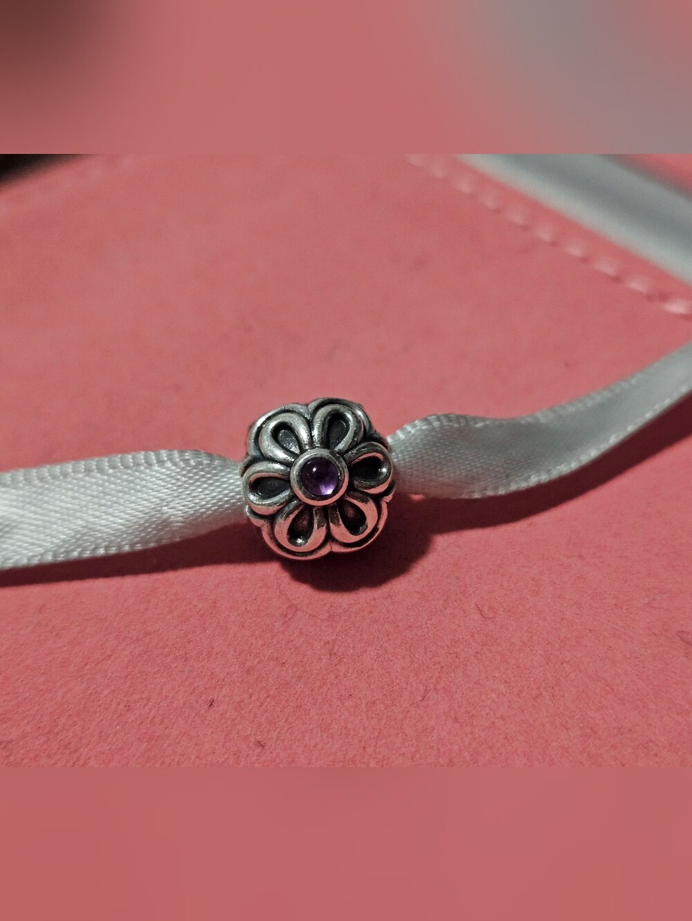 Psndora Retired Sterling Silver Flower Clip Charm with Amethyst Center - Purple